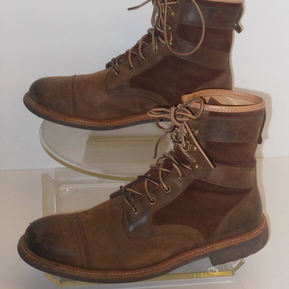 UGG BROWN LEATHER AND SUEDE ANKLE BOOTS SIZE 12 MEDIUM - Picture 1 of 10